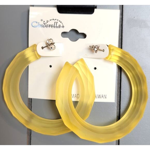 Yellow Hoop Earrings 2" Retro Bold Bright Y2K Festival Pierced 80's Statement - Picture 1 of 6